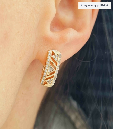 Серьги Прямоугольные украшены Блестящими камешками, 1,6см, английская застежка, XUPING 18K 118454 фото 2