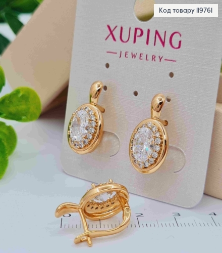 Серьги с Блестящим камнем в оправе из камней, 2,0см, английская застежка, Xuping 18К 119761 фото 2
