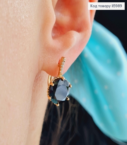 Серьги, "Загадка" с большим Чёрным камешком, 1,8см, англ. застежка, Xuping 18K 115989 фото 2
