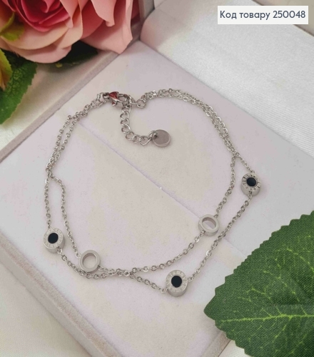 Браслет двойной серебряного цвета, с подвеской Римские Часы, 19+3см, сталь Stainless Steel 250048 фото 2