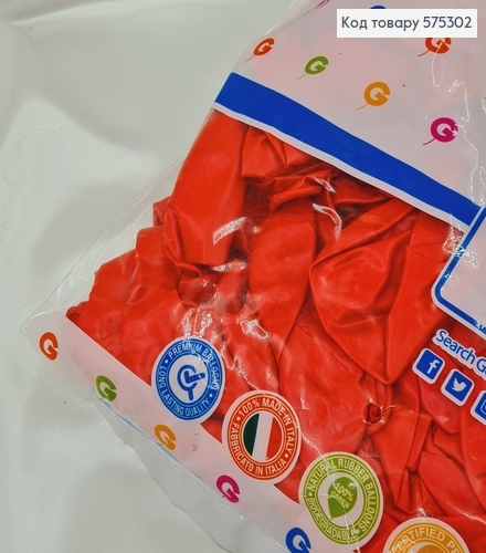 Повітряні кулі латексні 12'' Gemar Червоний Перламутрові (30см), 100шт/уп 575302 фото 2