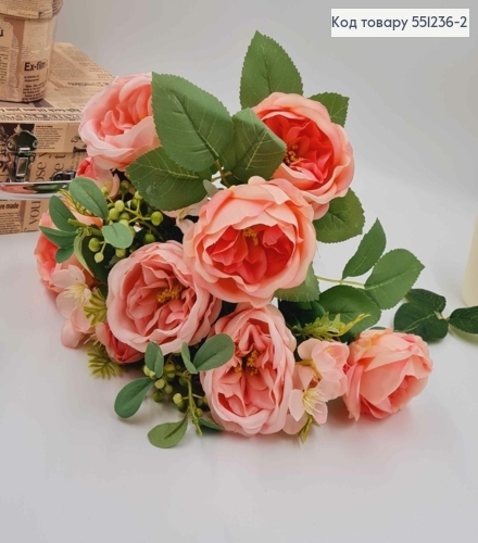 Композиция "Букет РОЗОВИХ пионов с зелеными ягодками и яблоневым цветом", высотой 46см 551236-2 фото 2