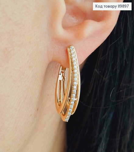 Сережки стріли прикрашені Яскравими камінцями, 2,9см, англ. застібка, Xuping 18К 119897 фото 2