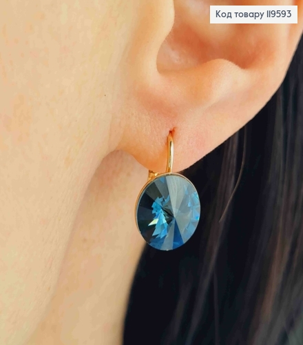 Серьги с Черно-Синим камнем Сваровски (1,1см), длина 1,5см, застежка левербек, Xuping 18К 119593 фото 3