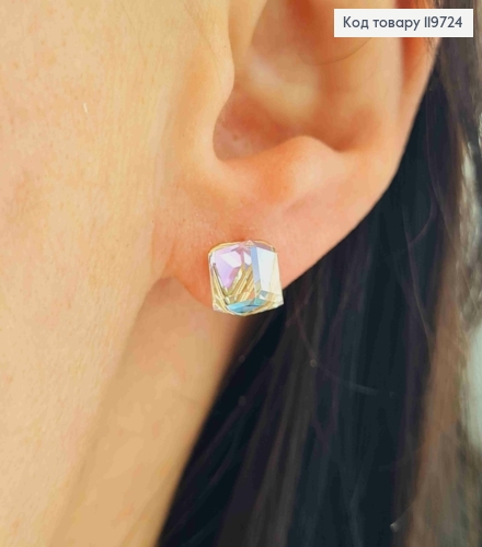 Серьги гвоздочки с Блестяще-Голубым камнем Сваровски Хамелеон, 1см, Xuping 18К 119724 фото 2