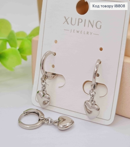 Серьги кольца (1,1см) + подвесное "Объемное Сердце" (0,9см), Xuping 181808 фото 2