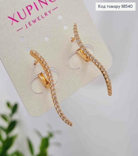 Сережки "Стильні" прикрашені Блискучими камінцями в один ряд, 3,3см, англійська застібка, Xuping 18К 118540 фото 2