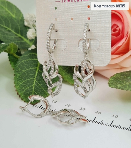 Сережки родованные, Лепесток в камешках, 2,5см, англ. зам. Xuping 181315 фото 2