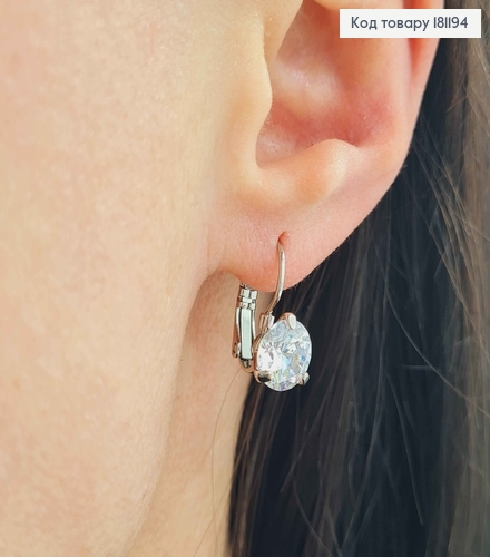 Серьги родованные, С большим камешком, 8мм, франц. застежка, Xuping 181194 фото 2