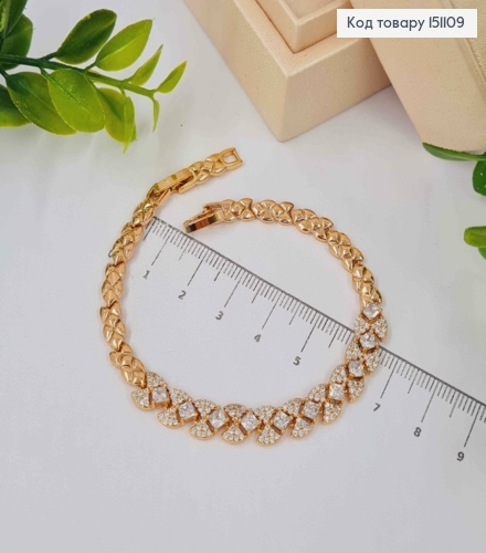 Браслет "ГРАЦИЯ" с Блестящими камешками, длина 17+2,5см, Xuping 18K 151109 фото 2