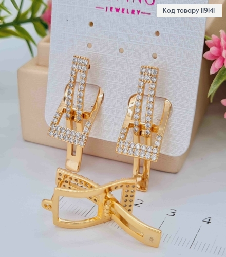 Серьги, "Elegant" украшены Блестящими камешками, 3,2см, англ. зам., XUPING 18K 119141 фото 3
