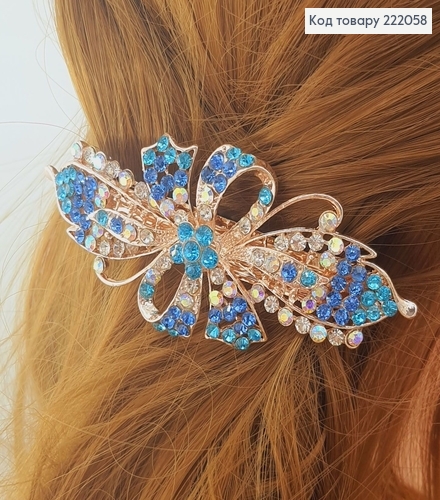 ¶Заколка автомат металл с цветными камнями 10 см в ассорт. (Бантик, бабочка, цветочек) 222058 фото 4