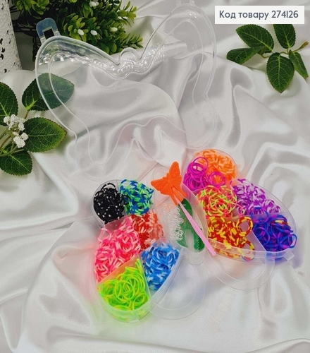 Резинки силиконовые в КОРОБОЧКЕ (бабочка), для плетения с крючком, держателем, петельками, в ассорт. 274126 фото 2