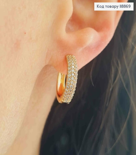 Серьги кольца украшены Блестящими камешками, ширина 4мм, диаметр 1,8см, Xuping 18К. 118869 фото 2