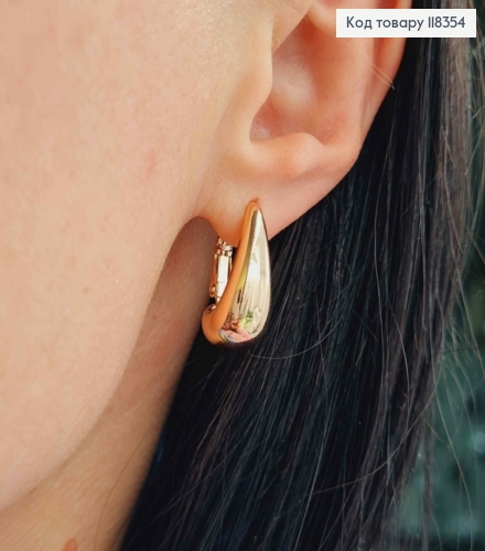 Серьги овальные "Капелька", длина 2,1см, итальянская застежка, XUPING 18K 118354 фото 4