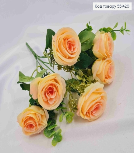 Искусственная композиция Розы, ПЕРСИКОВОГО цвета, 6 веточек, 6 цветов, высота 30см 551420 фото 2