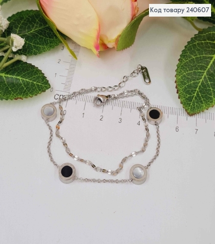 Браслет серебряного цвета, Римские часы с эмальлькой, 17+3см сталь Stainless Steel 250024 фото 3