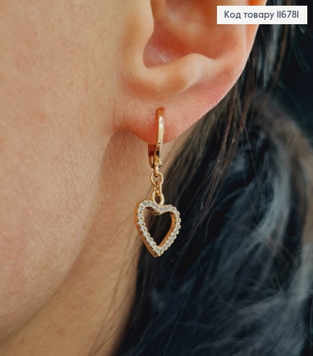 Серьги кольца 1см, с подвесками Сердечками в камешках, Xuping 18К 116781 фото 3