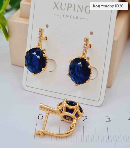Серьги с изысканным Синим камнем, длина 1,8см, английская застежка, Xuping 18K. 119261 фото 2