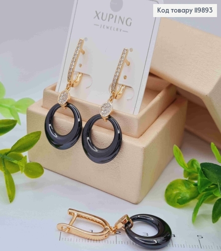 Серьги в Блестящем камне с керамической подвеской, 2+1,9см, английская застежка, Xuping 18K 119893 фото 2