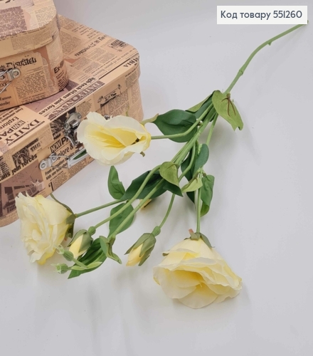 Искусственная ветвь эустомы Айвори на 3 цветочка и 3 бутона, высотой 70см 551260 фото 2