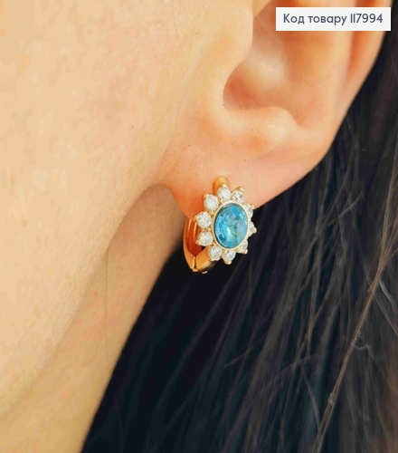 Серьги кольца "Цветок" с Синим камешком сваровски, 1,3см, Xuping 18K 117994 фото 2
