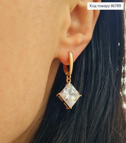 Сережки з підвісками, Великим квадратним камінчиком, 3см, Xuping 18К 116789 фото 3