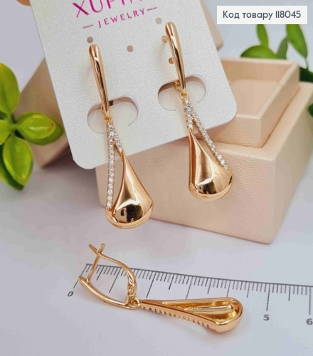 Серьги с подвижной подвеской в Блестящем камне, 1,8+2,7см, английская застежка, Xuping 18K 118045 фото 2