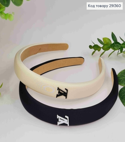 Обруч пластик, з брошкою Louis Vuitton, 2,1см, ЧОРНОГО/БІЛОГО кольорів 291360 фото 2