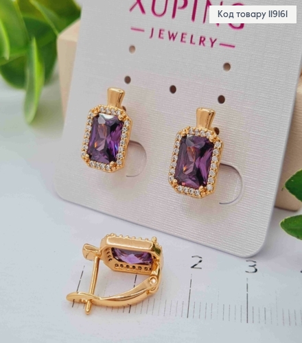 Серьги с Большим Фиолетовым камнем в оправе из камешков, 1,4см, англ. застежка, Xuping 18К 119161 фото 2