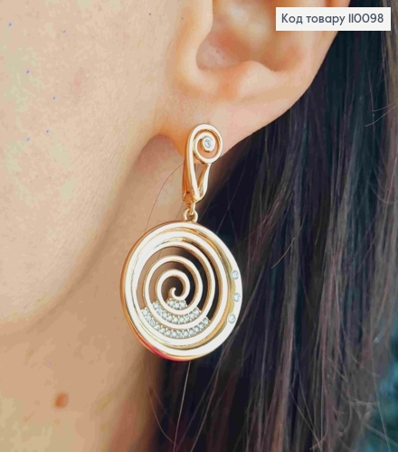 Сережки з підвіскою "Спіраль Життя" в Камінцях, довжина 1,4+2,4см, англійська застібка, Xuping 18K 110098 фото 3