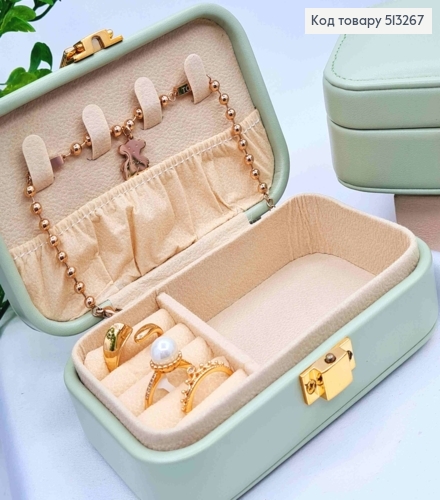 Сундучок-органайзер для хранения украшений, Фисташкового цвета, 12*7,5*4см (на кнопке) 513267 фото 2