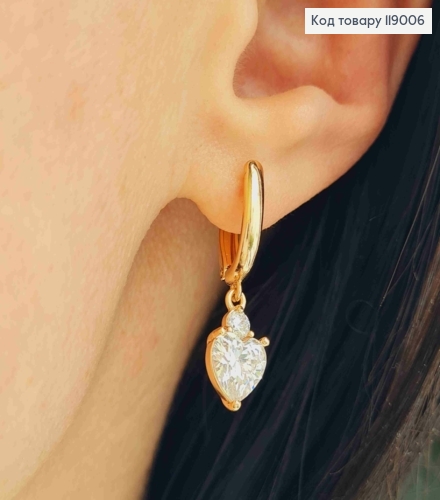 Серьги Сердце-камешок (0.7*0.9см) на подвеске, английская застежка, Xuping 18K 119006 фото 2