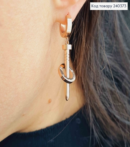 Сережки кільця 1см, золотого кольору, стилізовані під Картьє, 3,5см, сталь Stainless Steel 260016 фото 2