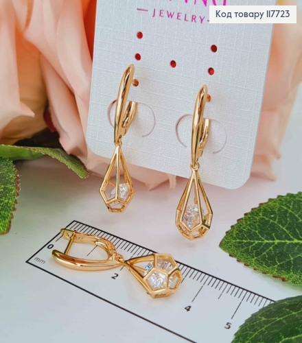 Серьги с подвесным Камешком в Капельке, 1,8+1,8см, английская застежка, Xuping 18К 117723 фото 2