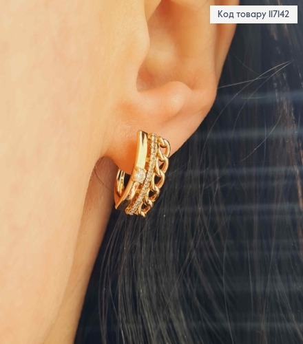 Сережки "Цепочка з пластинкою" з рядочком камінців 1,7*1,1см (анг.заст), XUPING 18K 117142 фото 2