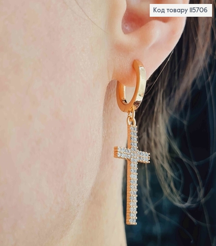 Серьги кольца 1,3см, с подвеской Крестиками в камешках 4см, Xuping 18K 115706 фото 2