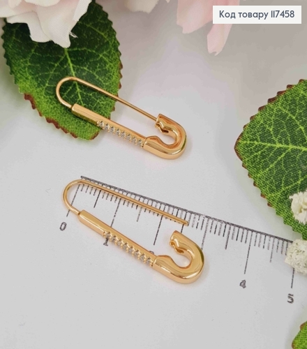 Серьги "ШПИЛЬКА" с блестящими камешками, длина 3,4см, XUPING 18K 117458 фото 2