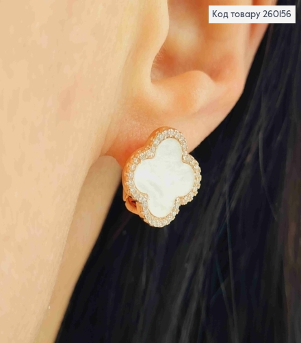 Серьги медного цвета, Van Cleef с перламутровой эмалью и камнями (1,5см), Fashion Jewelry 260156 фото 2