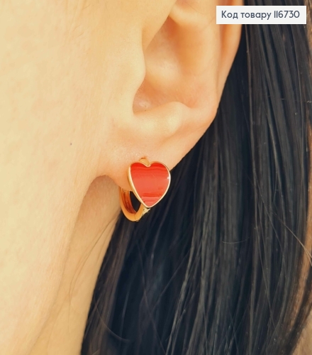 Сережки кільця 1,3см, з Червоним сердечком 1см,  Xuping 18К 116730 фото 2