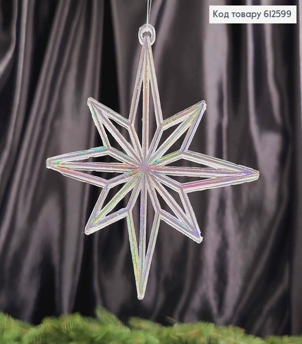 Новорічна фігура, набір Сніжинок-Зірочок, пластик, колір ГОЛОГРАФІЧНИЙ, 10шт/уп, 11,5см, Україна 612599 фото 2