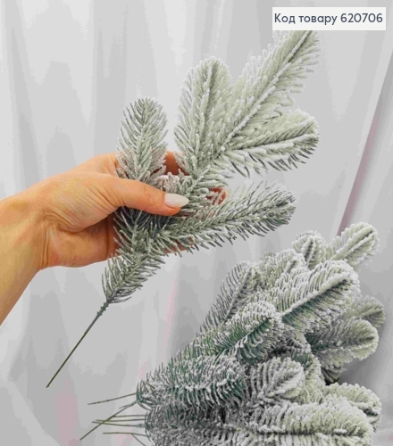 Веточка Елки со СНЕГОМ на 5 побегов, 33см, ЭВКАЛИПТОВОГО цвета 620706 фото 2