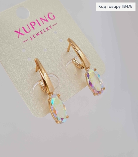 Серьги с подвесным камнем Хамелеон, 1,7+1,2см, англ. застежка, XUPING 18K 118478 фото 2