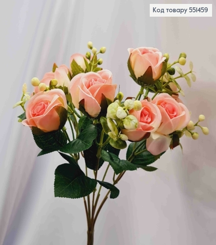 Искусственная композиция Розы, НЕЖНО-РОЖЕВЫЕ, 5 веточек, 10 цветочков на металлическом стержне, высота 30см 551459 фото 2