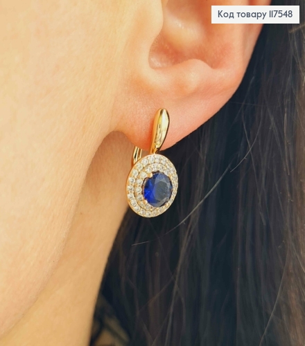 Серьги "Сияние Ночи", с Темно-Синим камнем в оправе из камней,1,9см, англ. зам., XUPING 18K 117548 фото 2