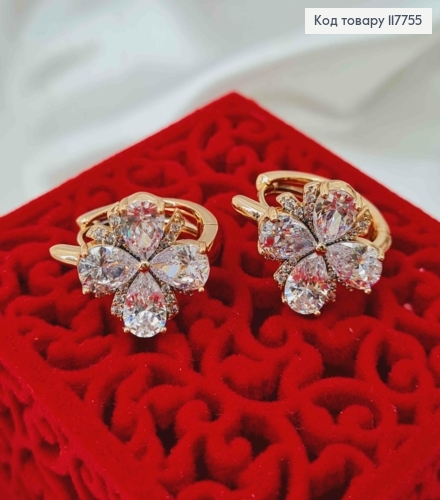 Серьги кольца, "Цветок Желаний" с Блестящими камешками, 2см, Xuping 18К 117755 фото 2