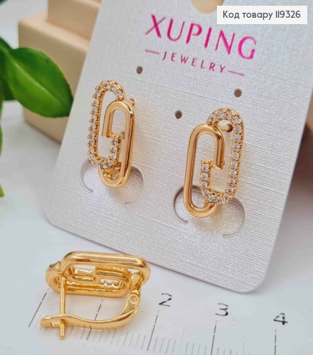 Серьги с Блестящими камешками ГУЧИ, длина 1,8см, английская застежка, XUPING 18K 119326 фото 2