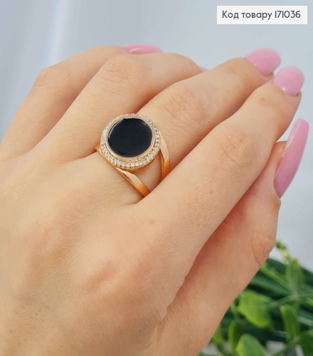 Кольцо с черной эмалью и камнями, Xuping 18K. 171036 фото 3