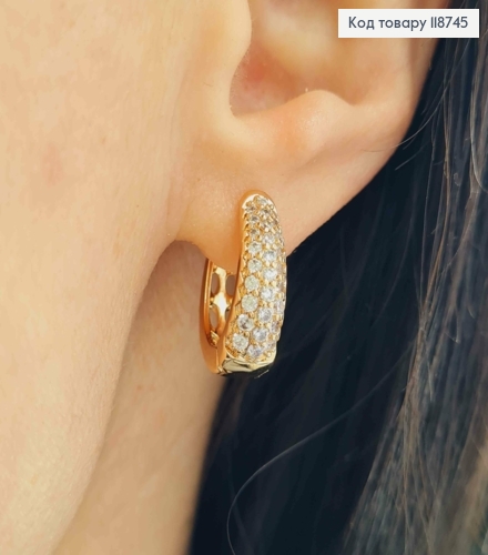 Серьги "Овальные" украшены Блестящими камнями, 1,8см, застежка кольца, Xuping 18K 118745 фото 2