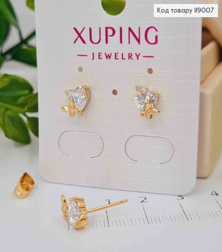 Серьги-гвоздики Сердце-камешок (размер 0.7*0.6см) ,Xuping 18K 119007 фото 2